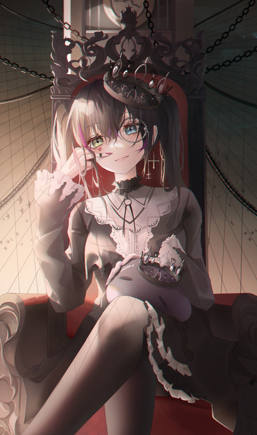 dress fishnets heterochromia lolita_fashion megane turbulence