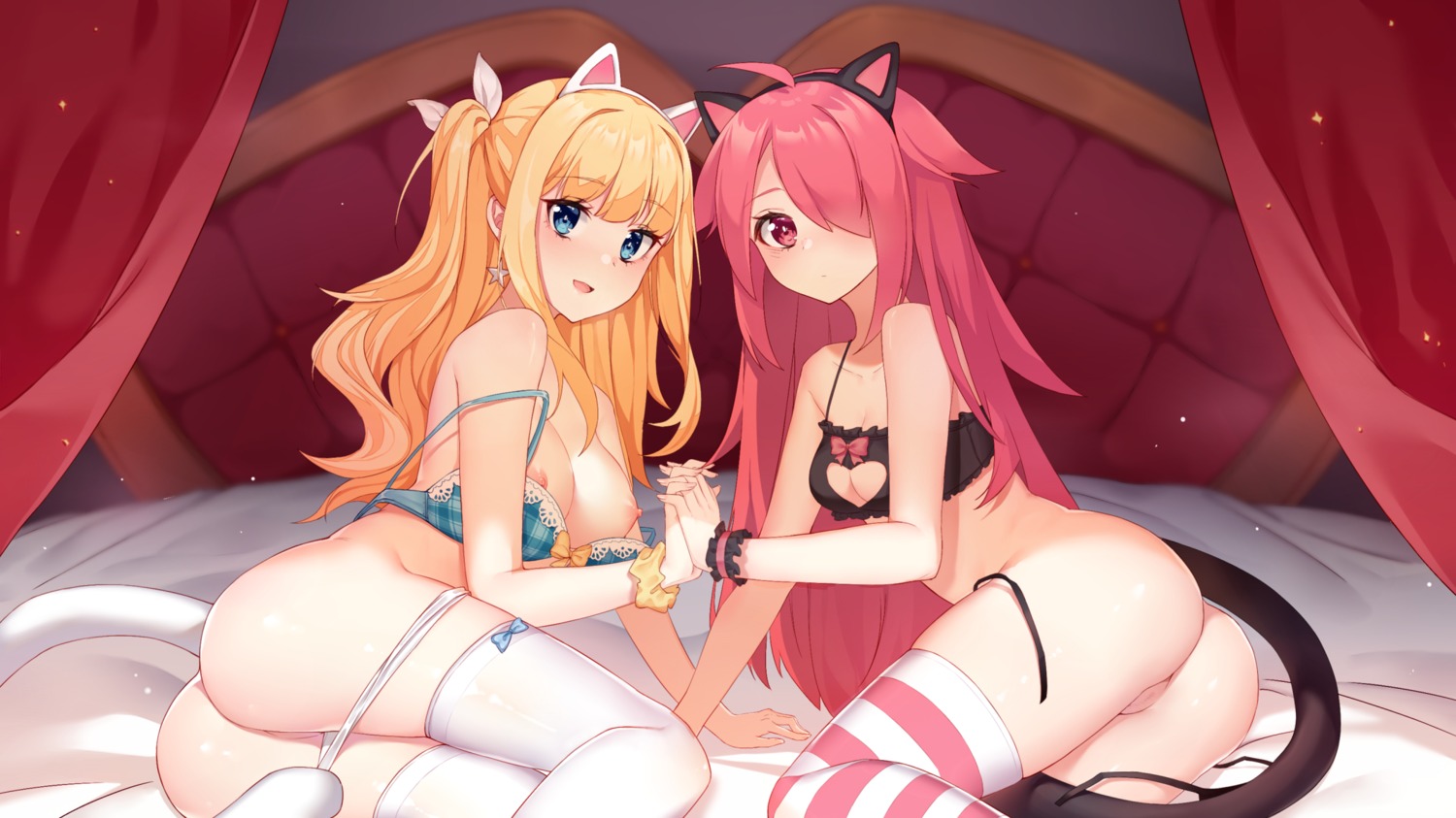 animal_ears ass bra breasts censored nekomimi pantsu panty_pull pussy string_panties tagme tail thighhighs