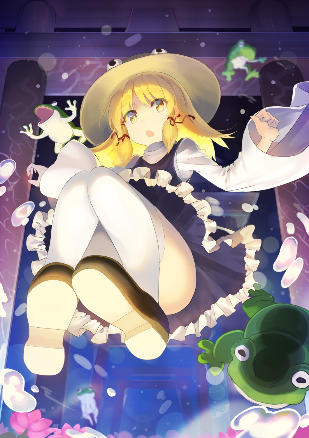 moriya_suwako rin_falcon skirt_lift thighhighs touhou