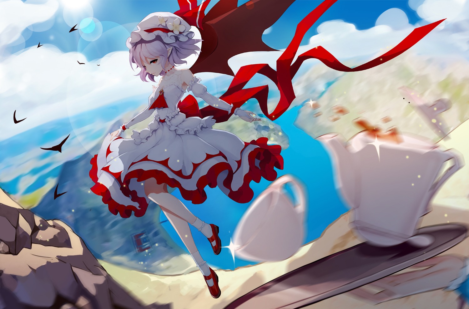 heels leidami pointy_ears remilia_scarlet skirt_lift touhou wings