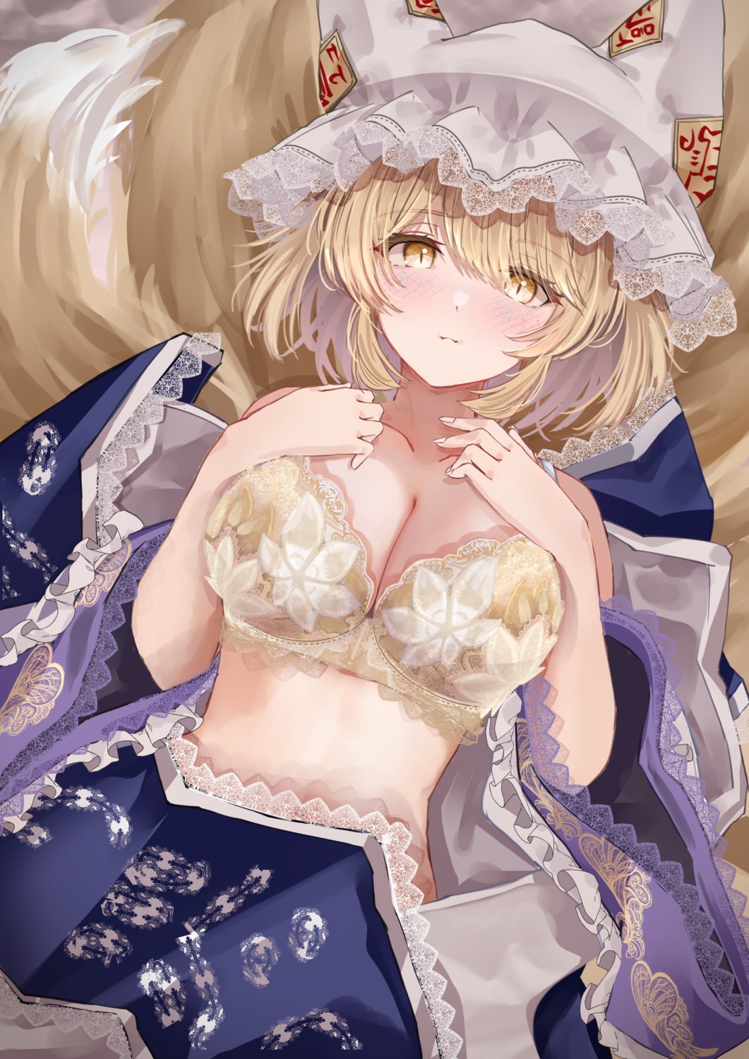 animal_ears bra cleavage kitsune lingerie open_shirt sarasadou_dan see_through tail touhou yakumo_ran