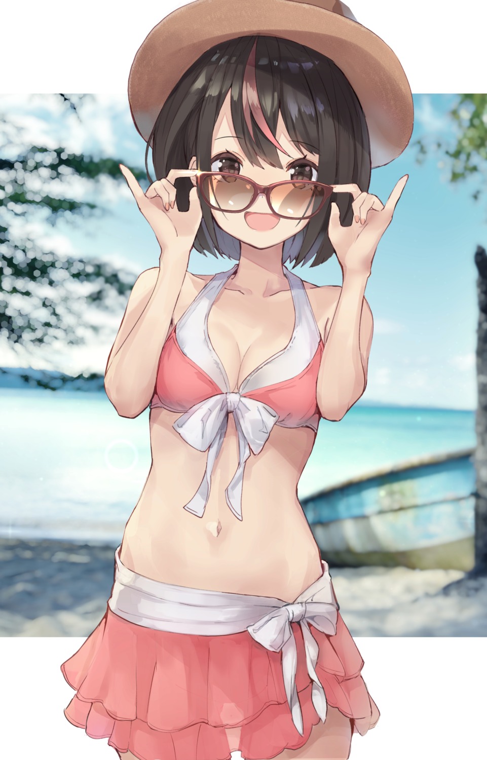 bikini cleavage isegawa_yasutaka megane see_through swimsuits