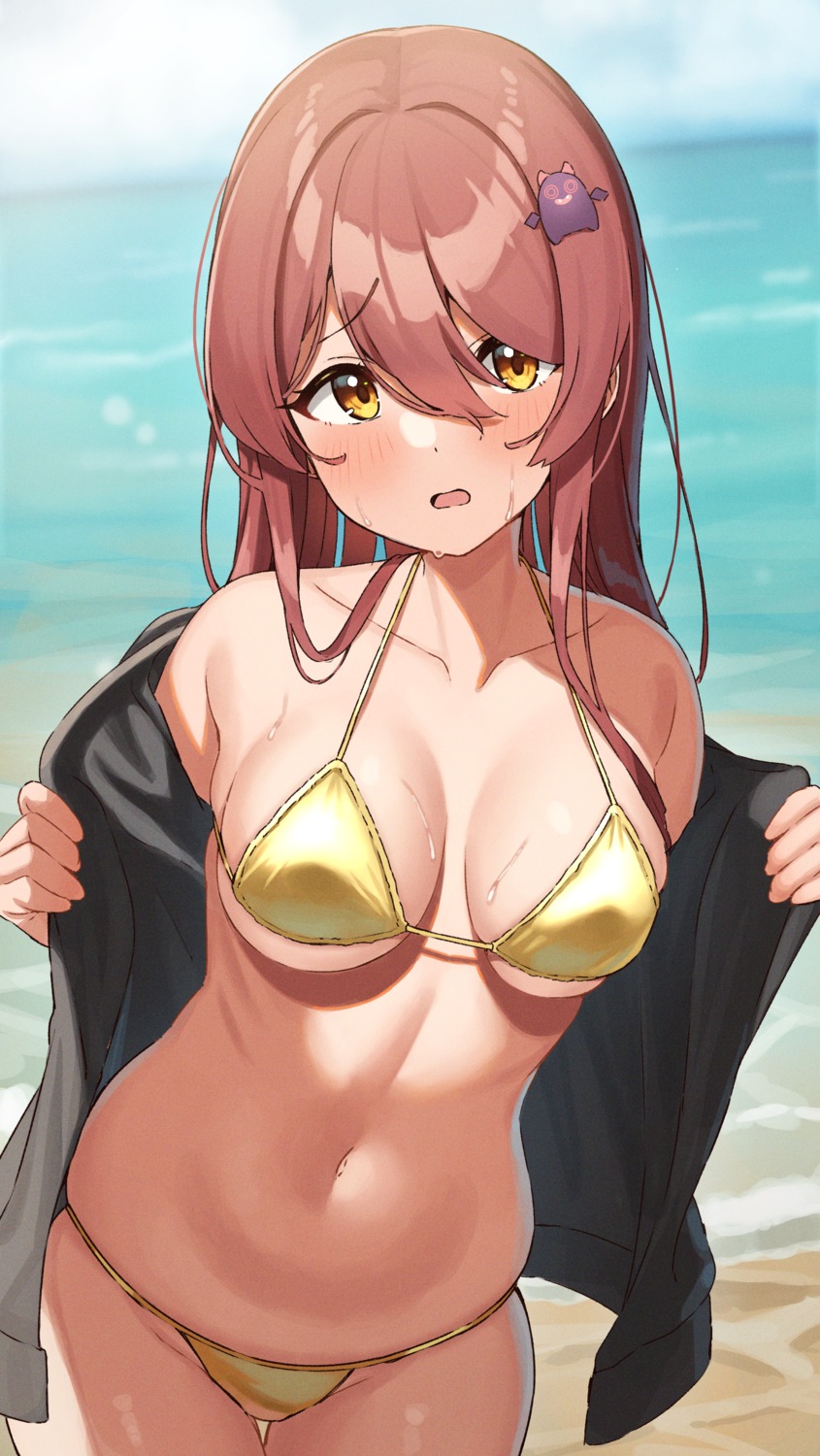 bikini oosaki_tenka open_shirt swimsuits the_idolm@ster the_idolm@ster_shiny_colors undressing wanimaru