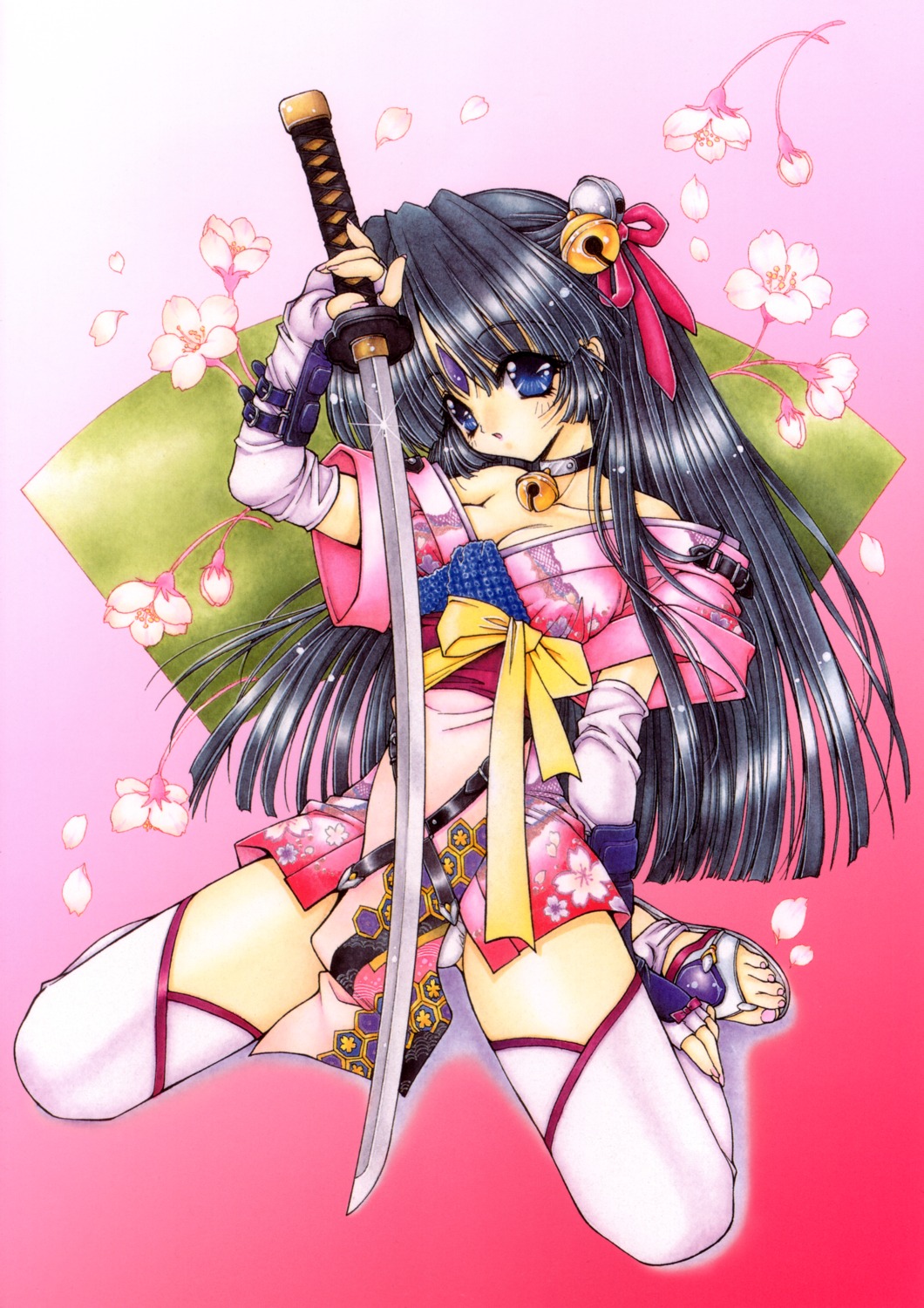 cleavage japanese_clothes ramiya_ryou sword thighhighs