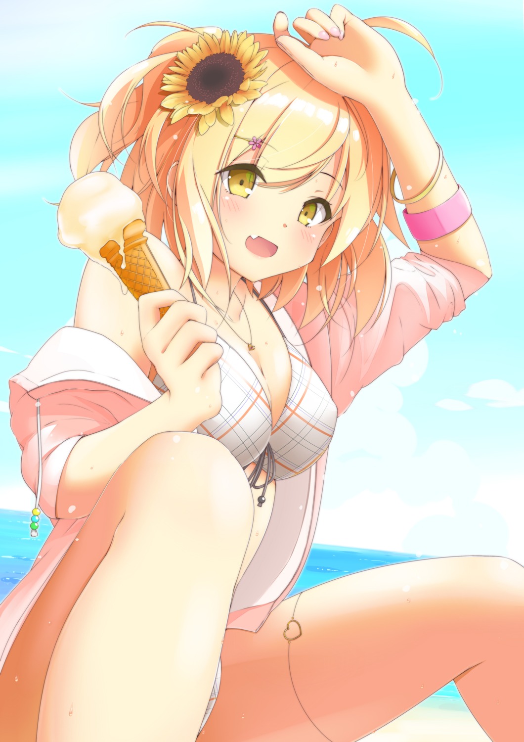 bikini cleavage kaeru_neko open_shirt swimsuits