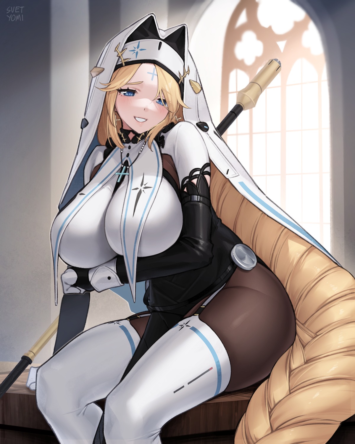 goddess_of_victory:_nikke nun pantyhose rapunzel_(nikke) stockings svet_yomi thighhighs weapon