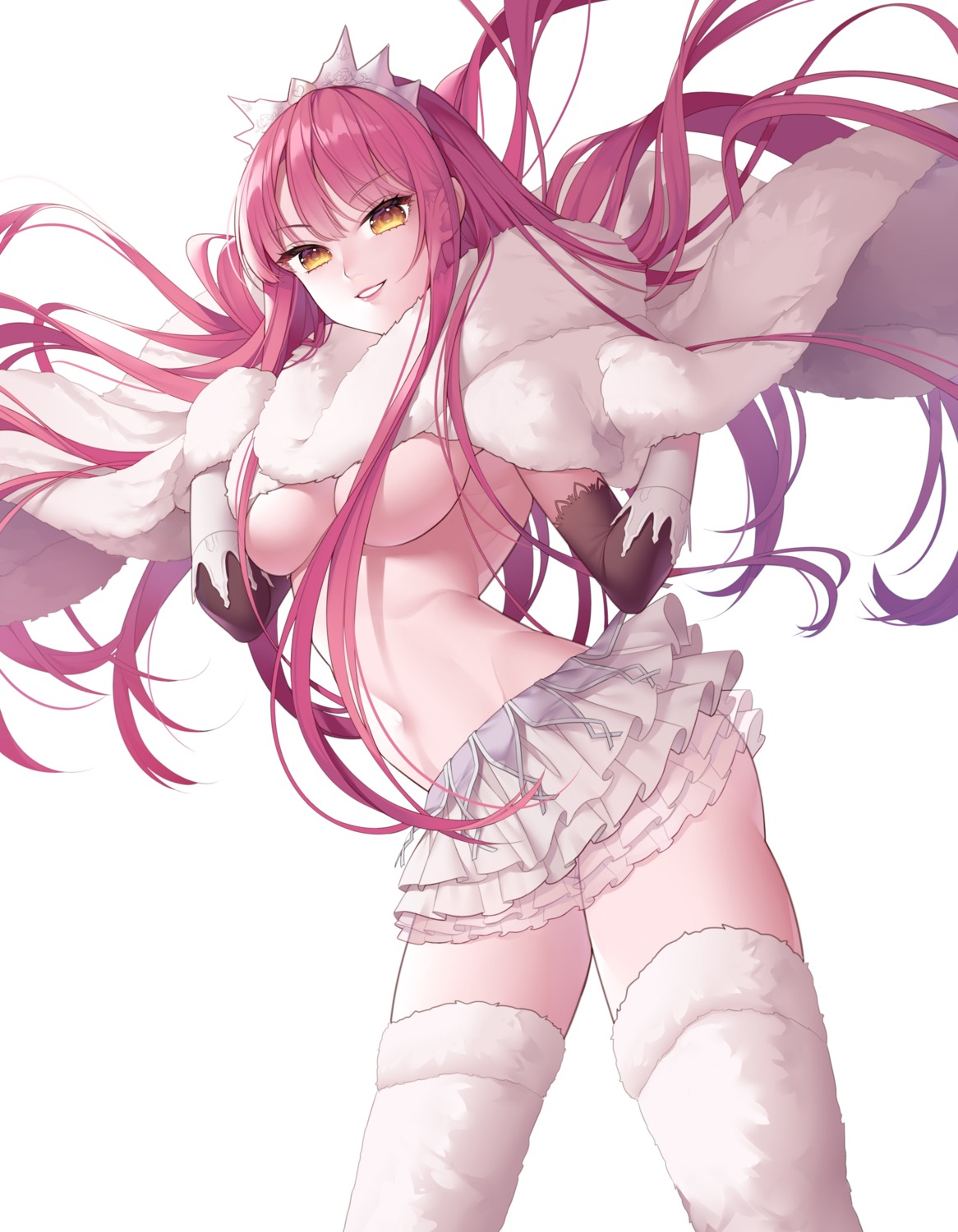 fate/grand_order may_(2747513627) medb_(fate/grand_order) no_bra see_through skirt_lift thighhighs