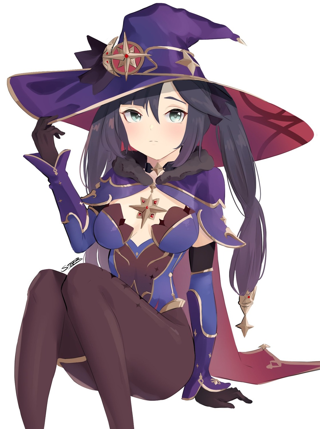 garter genshin_impact leotard mona_megistus no_bra pantyhose steeb witch