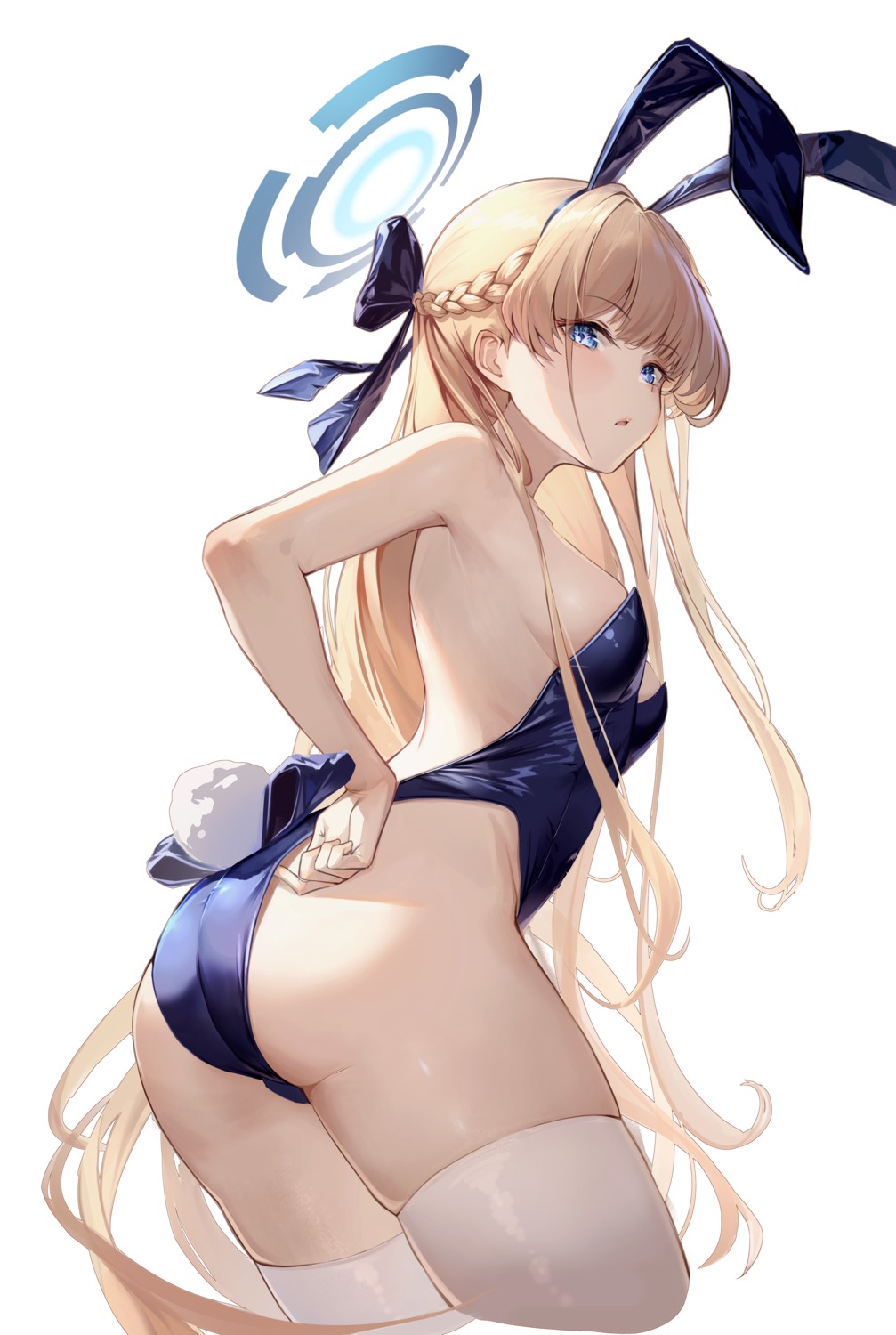 animal_ears ass asuma_toki blue_archive bunny_ears bunny_girl dampi halo no_bra nopan tail thighhighs