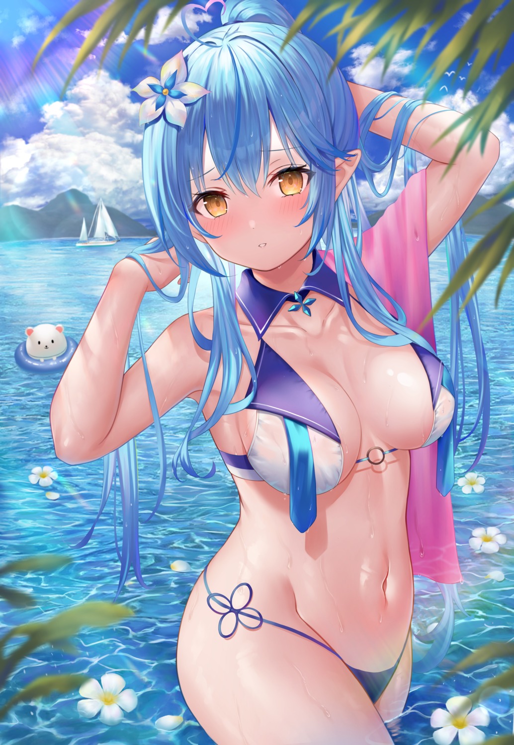 bikini ebifurai_(r3mpuami) elf hololive pointy_ears swimsuits wet yukihana_lamy