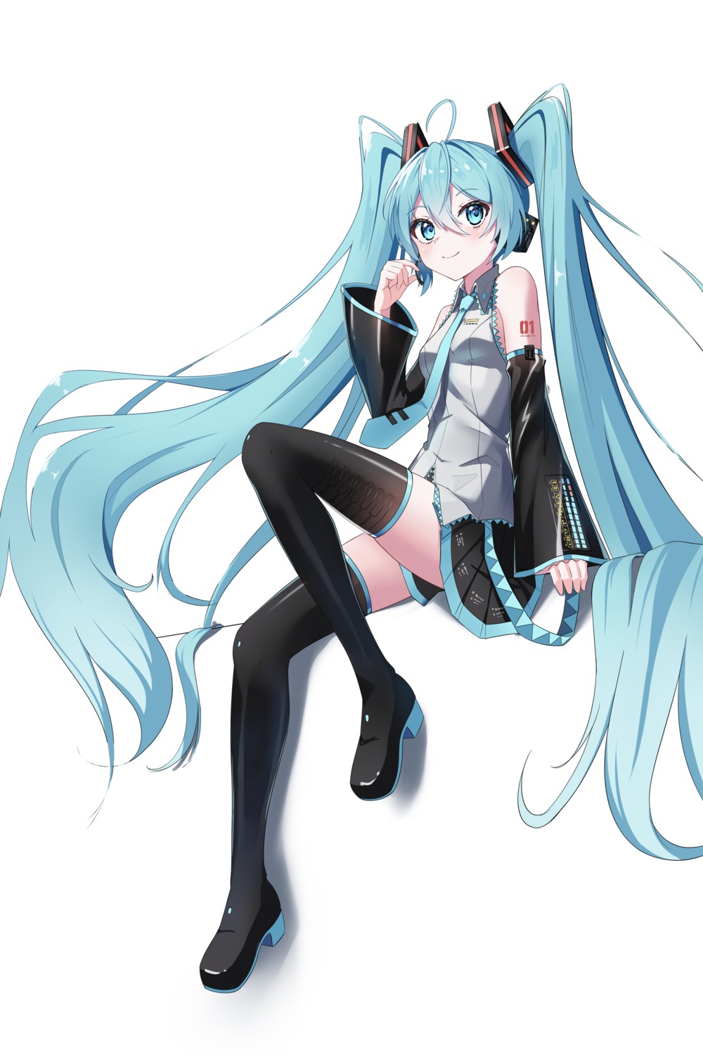 hatsune_miku headphones procrastinator39 tattoo thighhighs vocaloid