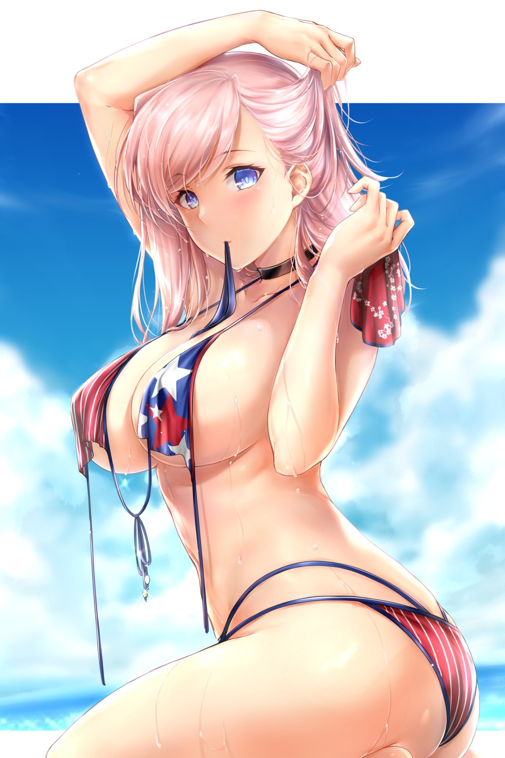 ass bikini fate/grand_order miyamoto_musashi_(fate/grand_order) rei_kun swimsuits wet