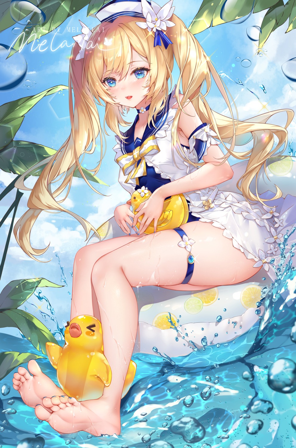 barbara_(genshin_impact) feet garter genshin_impact melailai swimsuits wet