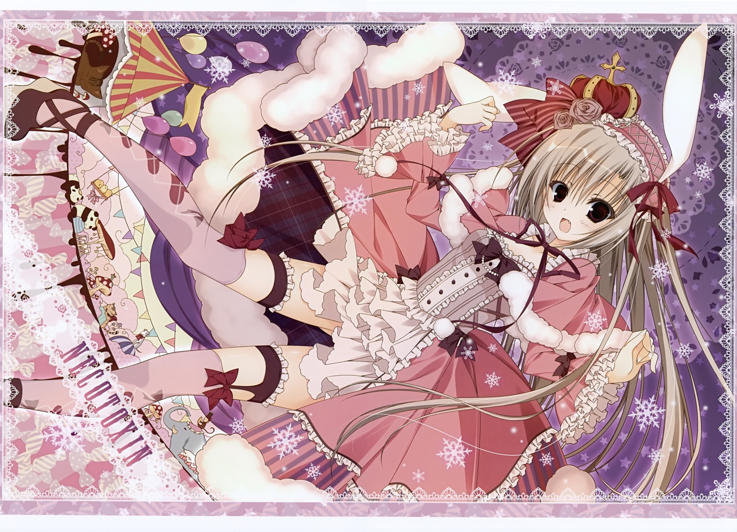 animal_ears bunny_ears dress garter inugami_kira skirt_lift stockings thighhighs