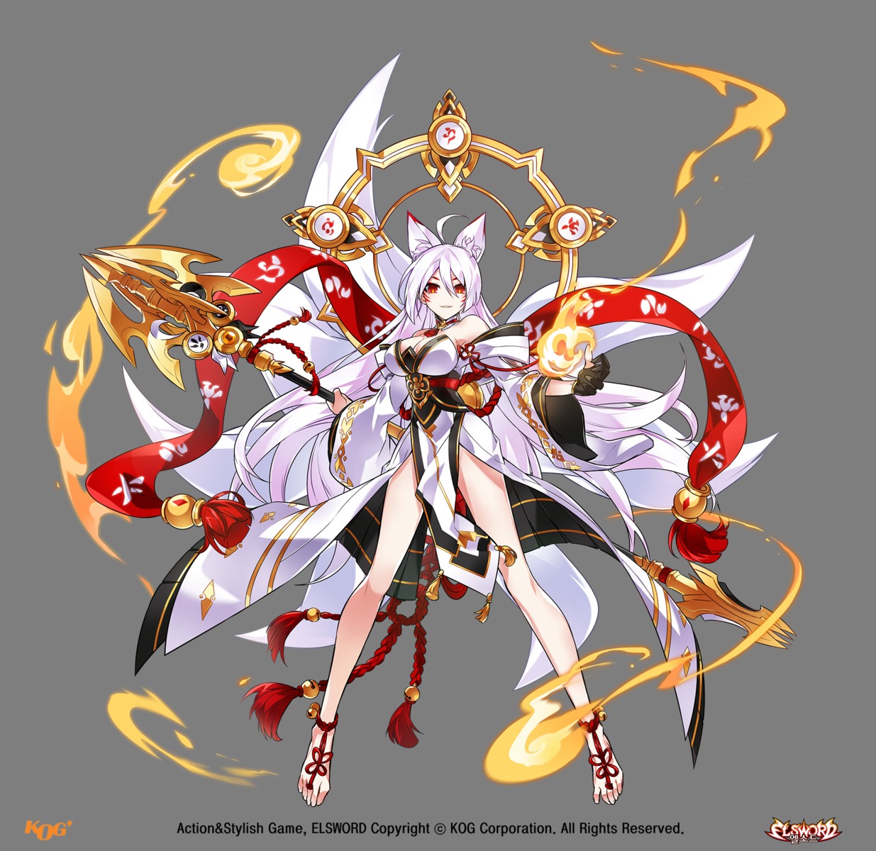 animal_ears ara_haan cleavage elsword japanese_clothes kitsune tagme tail transparent_png weapon