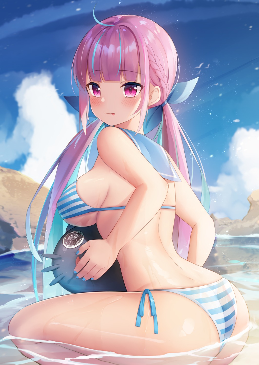 ass bikini erect_nipples hololive milk_box_(leoleo963852741) minato_aqua neko see_through swimsuits thong wet