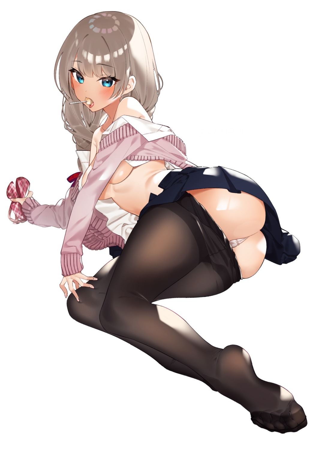 ass breasts cameltoe feet no_bra open_shirt pantsu pantyhose seifuku sino42 skirt_lift sweater thong wardrobe_malfunction