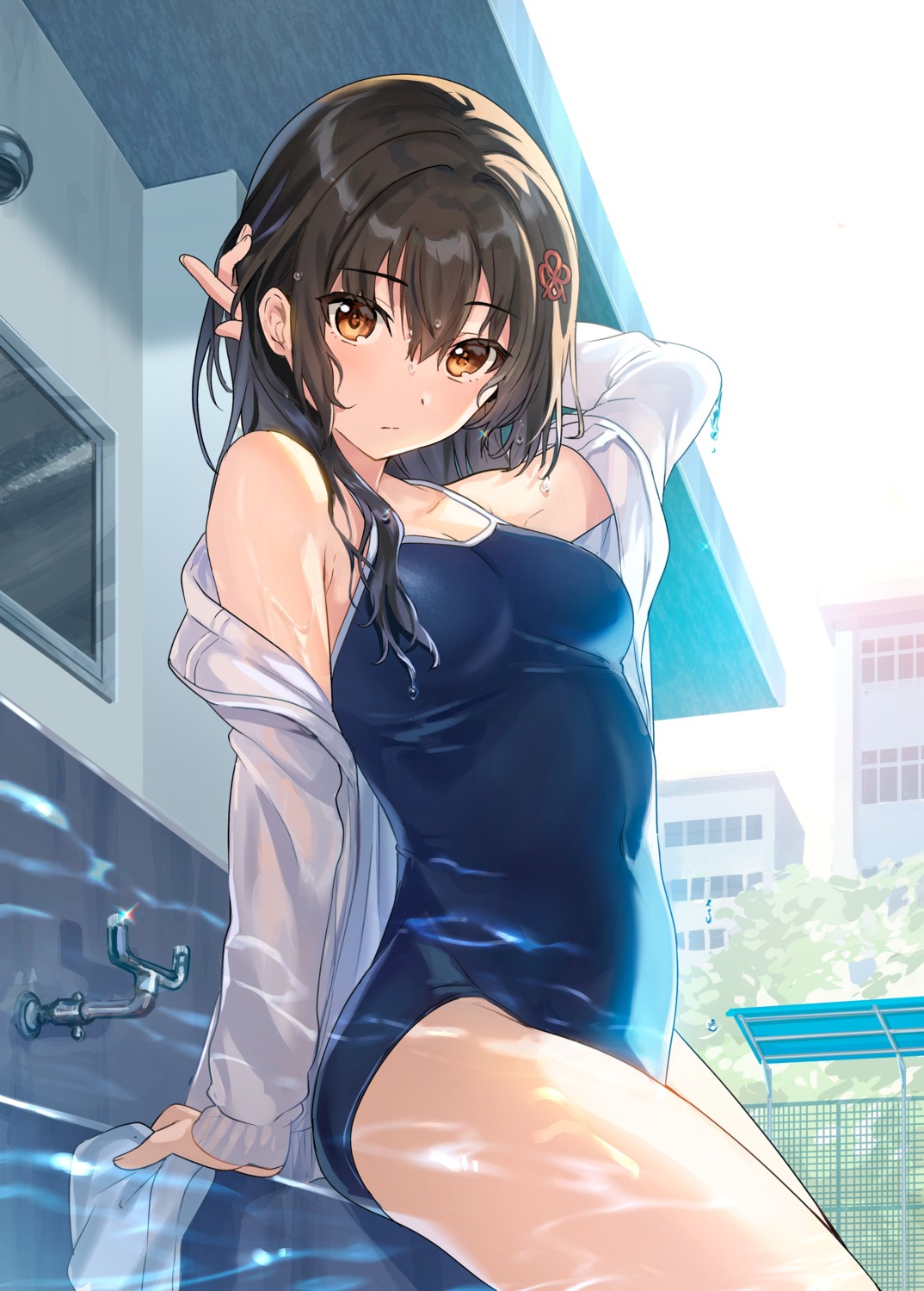 "rouhou"_ore_no_iinazuke_ni_natta_jimiko_ie_dewa_kawaii_shikanai. artist_revision school_swimsuit see_through swimsuits tantan watanae_yuuka wet wet_clothes