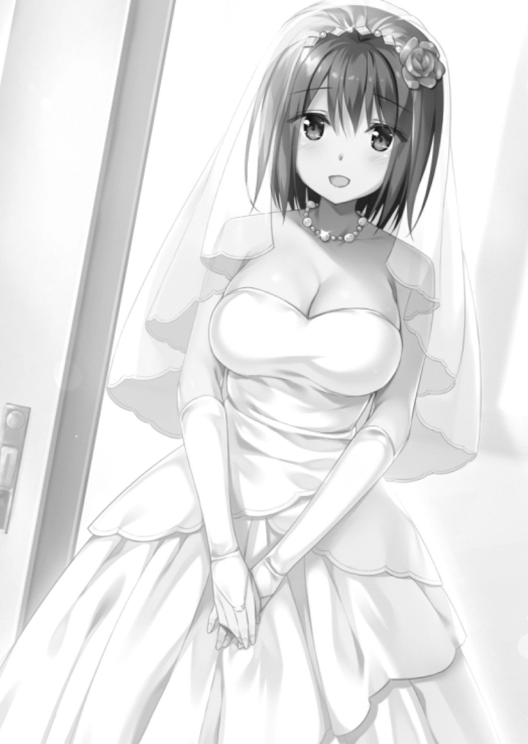 aibeya cleavage dress hayami_aki monochrome oryou see_through wedding_dress