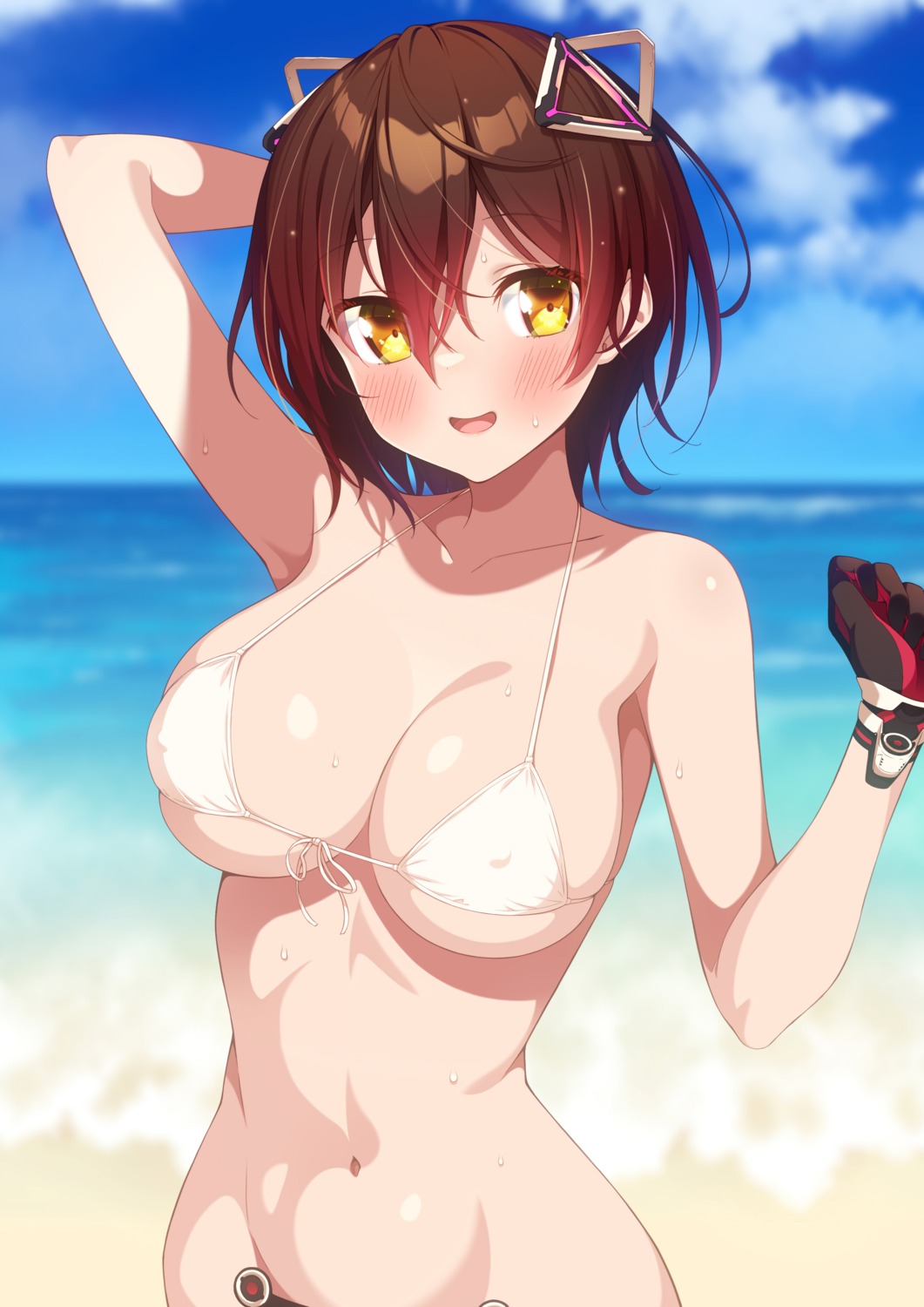 bikini_top bottomless erect_nipples hololive kazuma_(kazumav) roboco-san swimsuits