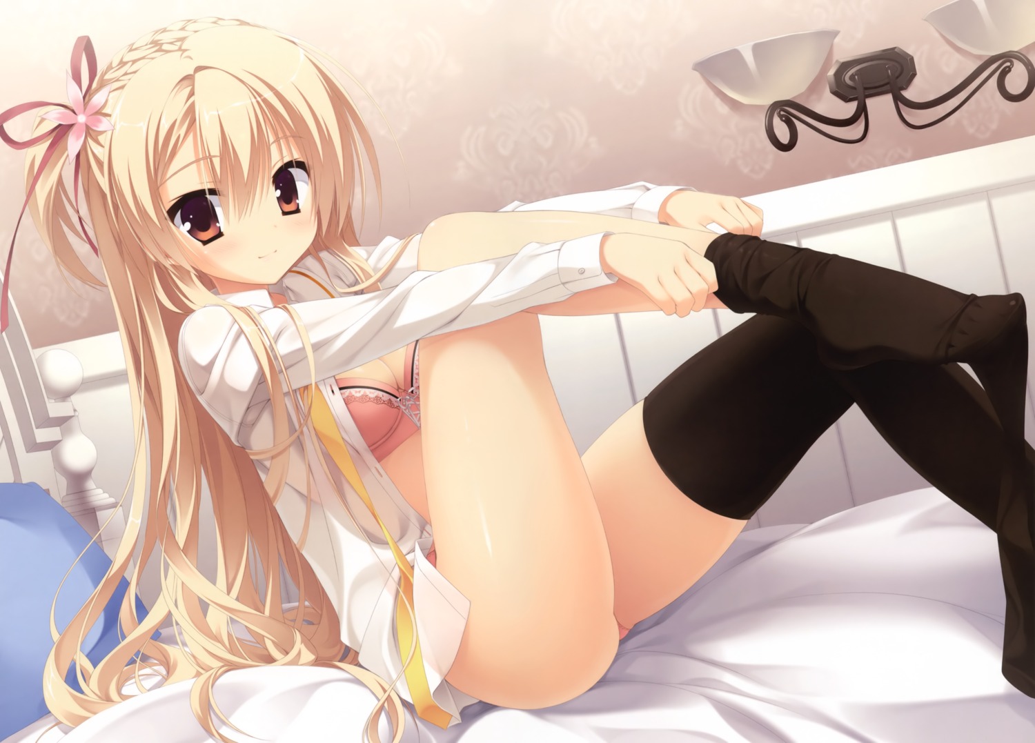 amairo_islenauts bra cleavage kobuichi open_shirt pantsu shirley_warwick thighhighs undressing yuzu-soft