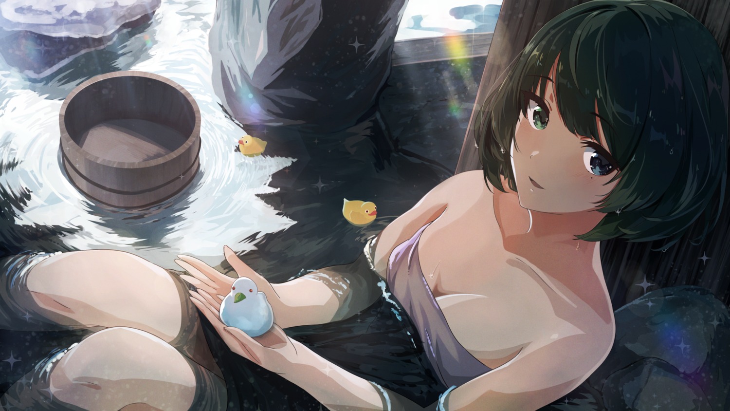 bathing heterochromia onsen takagaki_kaede the_idolm@ster the_idolm@ster_cinderella_girls towel wallpaper wet yanasan_0873