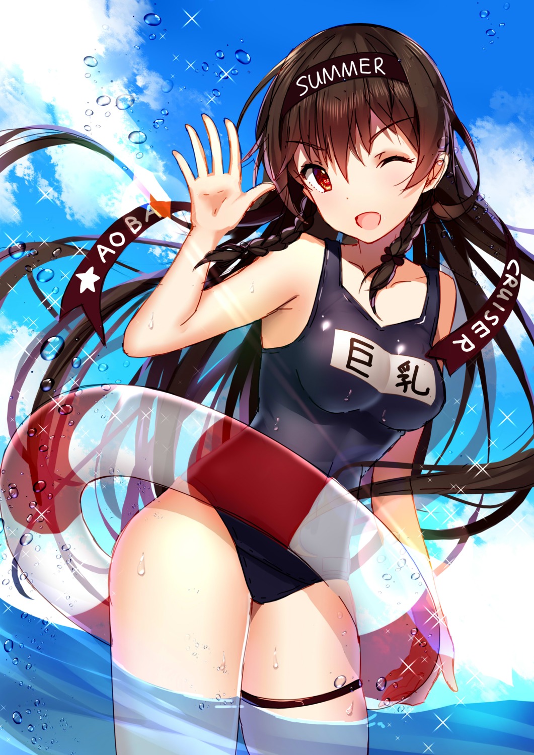 aoba_(zhanjianshaonv) bison_cangshu garter school_swimsuit swimsuits wet zhanjianshaonv