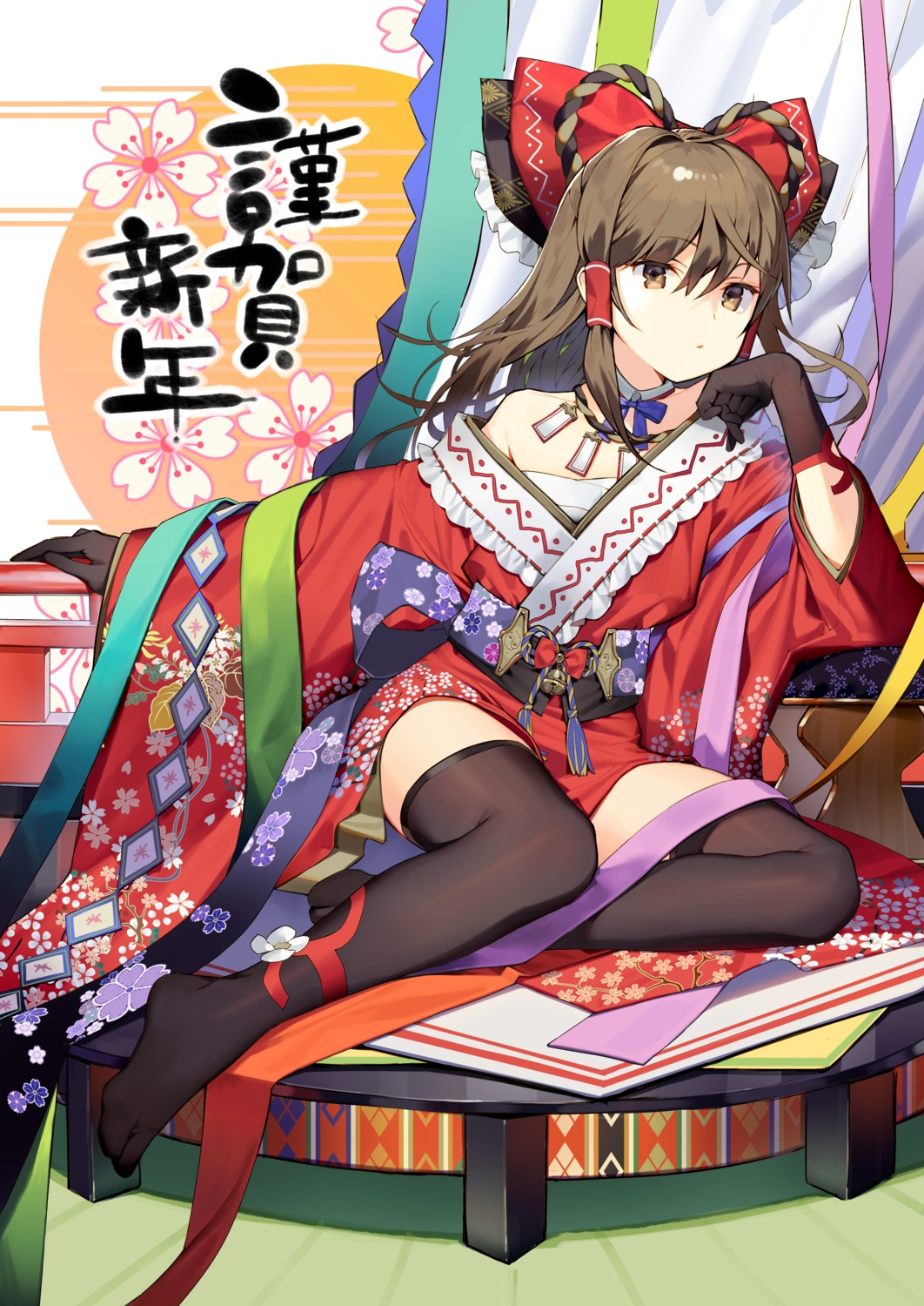 kimono kitada_mo open_shirt sarashi thighhighs