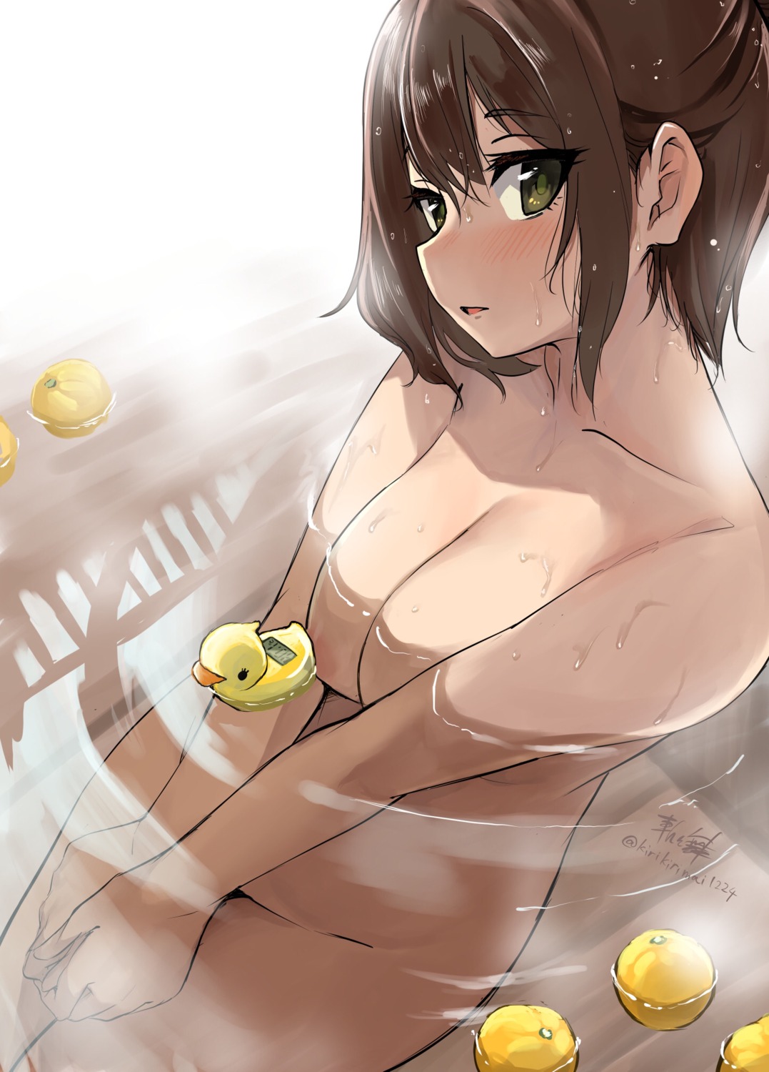 areola bathing breast_hold kirikirimai_(kkm) naked wet