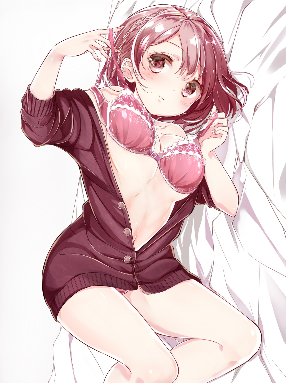 bra hamaken open_shirt pantsu sweater undressing