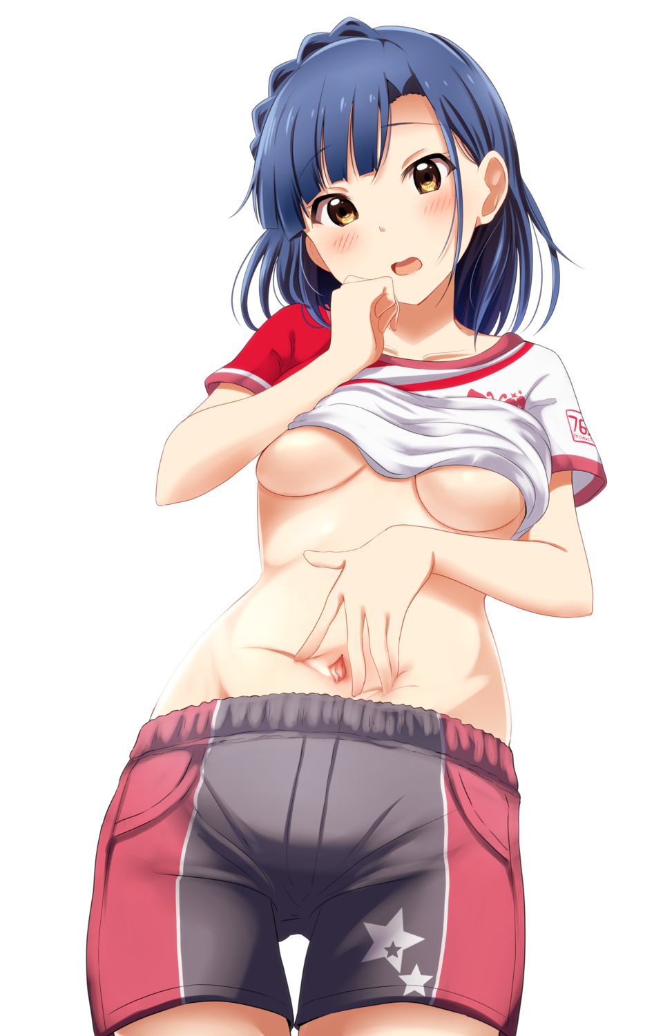 gym_uniform nanao_yuriko no_bra shiokazunoko shirt_lift the_idolm@ster the_idolm@ster_million_live! underboob