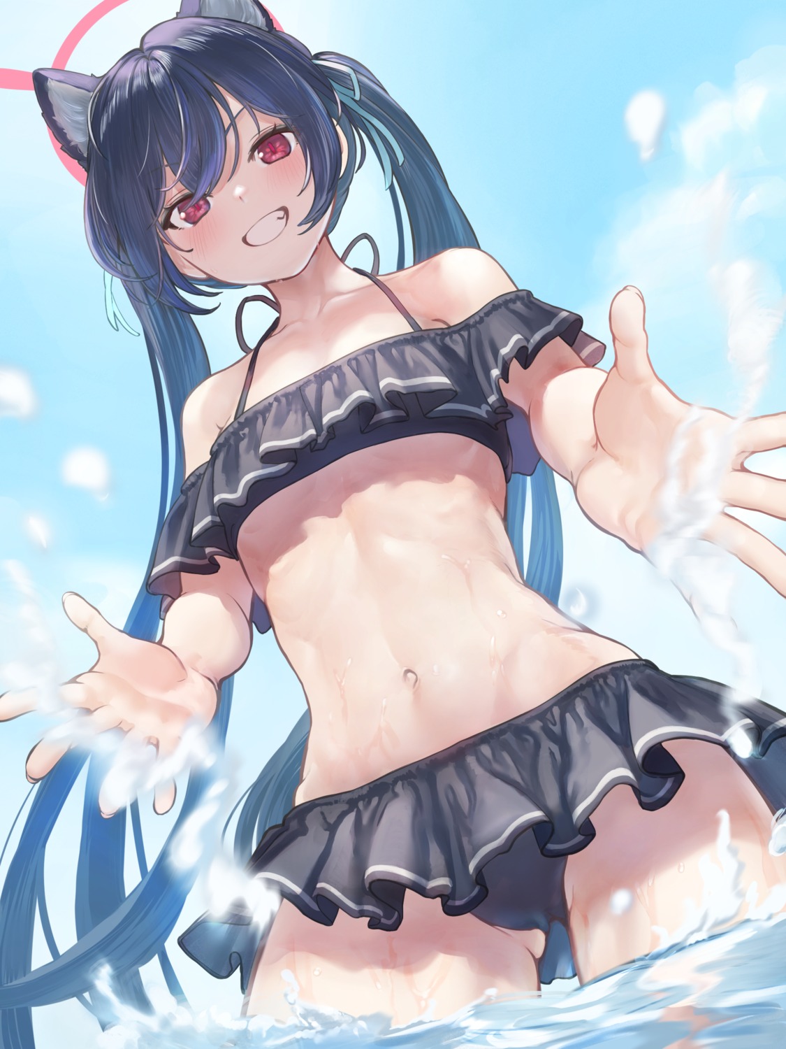 animal_ears bikini blue_archive kuromi_serika loli marulire nekomimi swimsuits wet