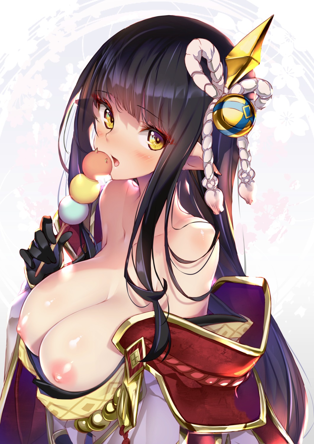 breasts hinoa hong_(white_spider) japanese_clothes monster_hunter monster_hunter_rise nipples no_bra open_shirt pointy_ears