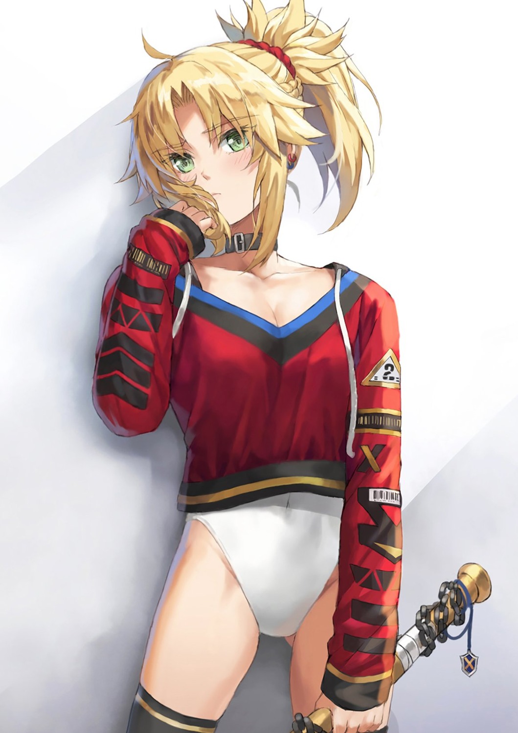 cleavage fate/apocrypha fate/stay_night leotard mordred_(fate) sweater sword thighhighs tonee