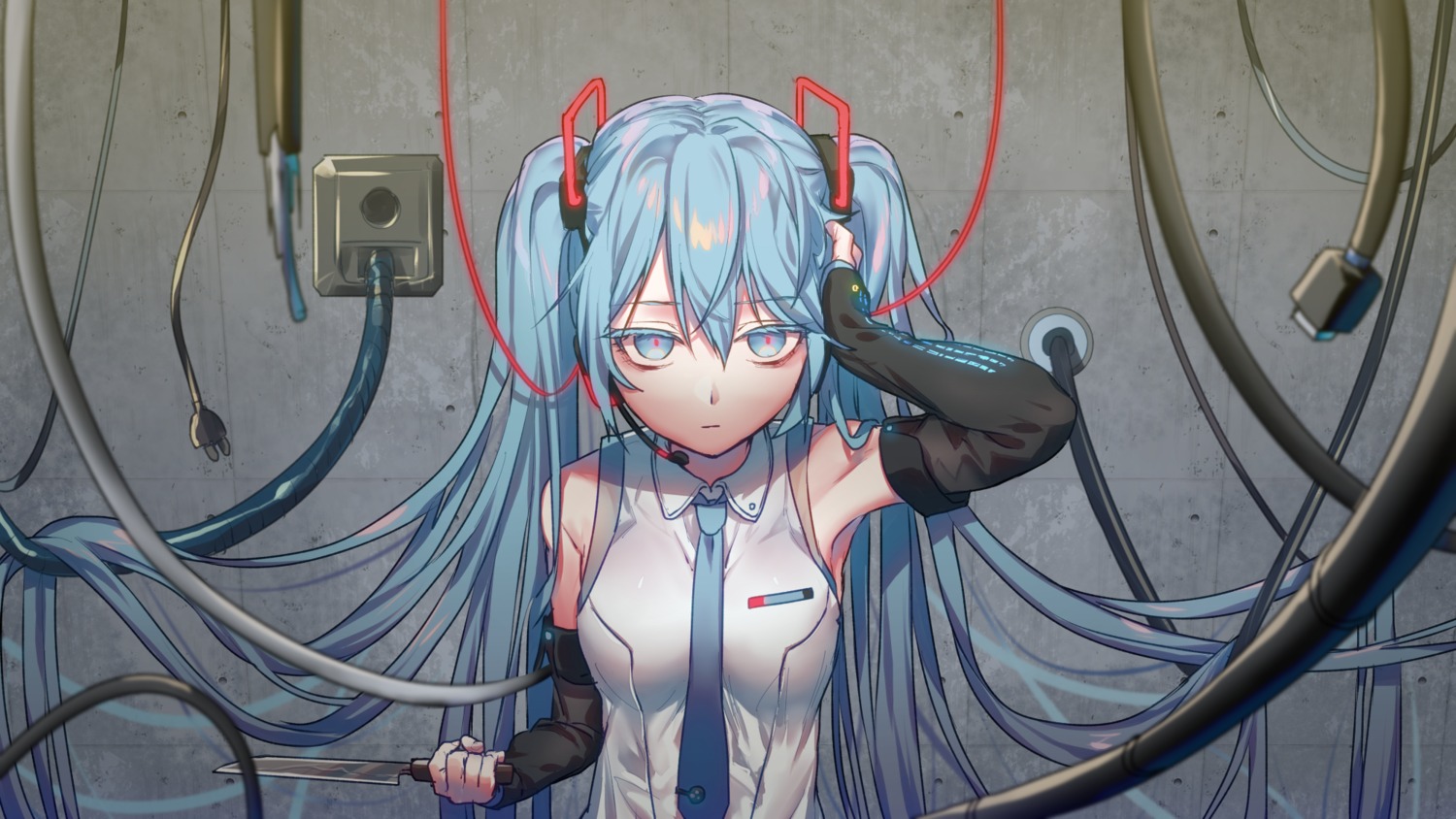 hatsune_miku headphones kirisaki_shuusei vocaloid weapon