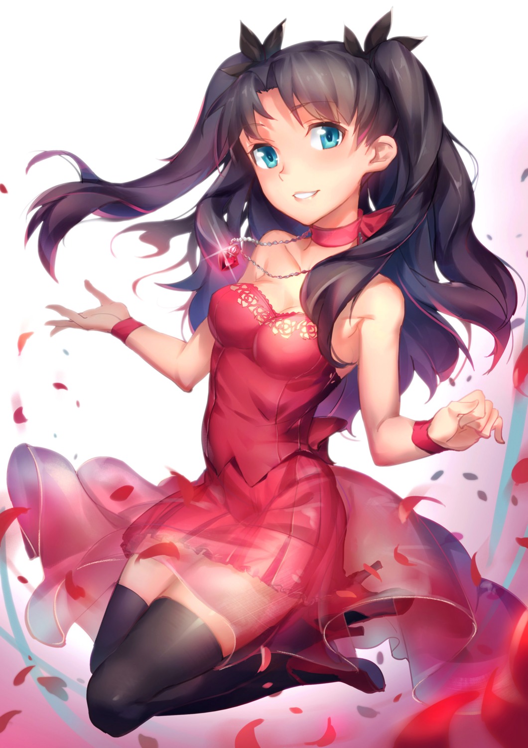 cleavage dress fate/stay_night heels pg_(pgouwoderen) see_through thighhighs toosaka_rin