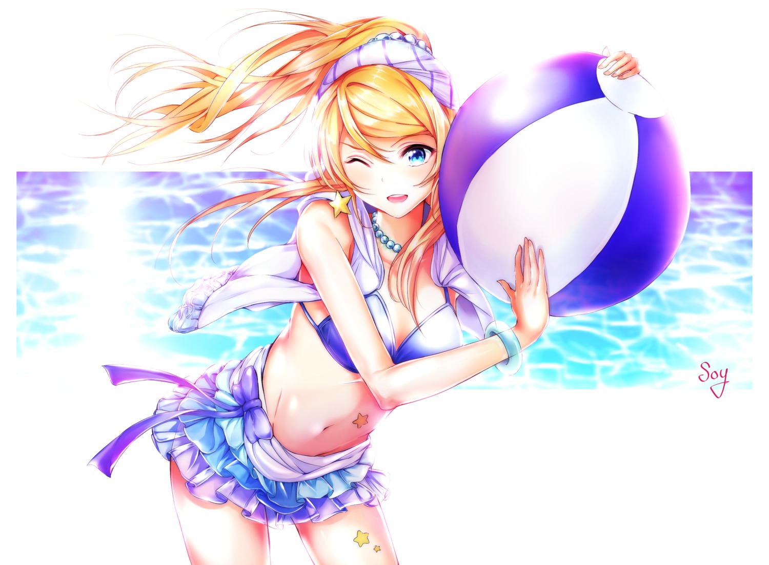 ayase_eli bikini cleavage love_live! see_through soy_0000 swimsuits