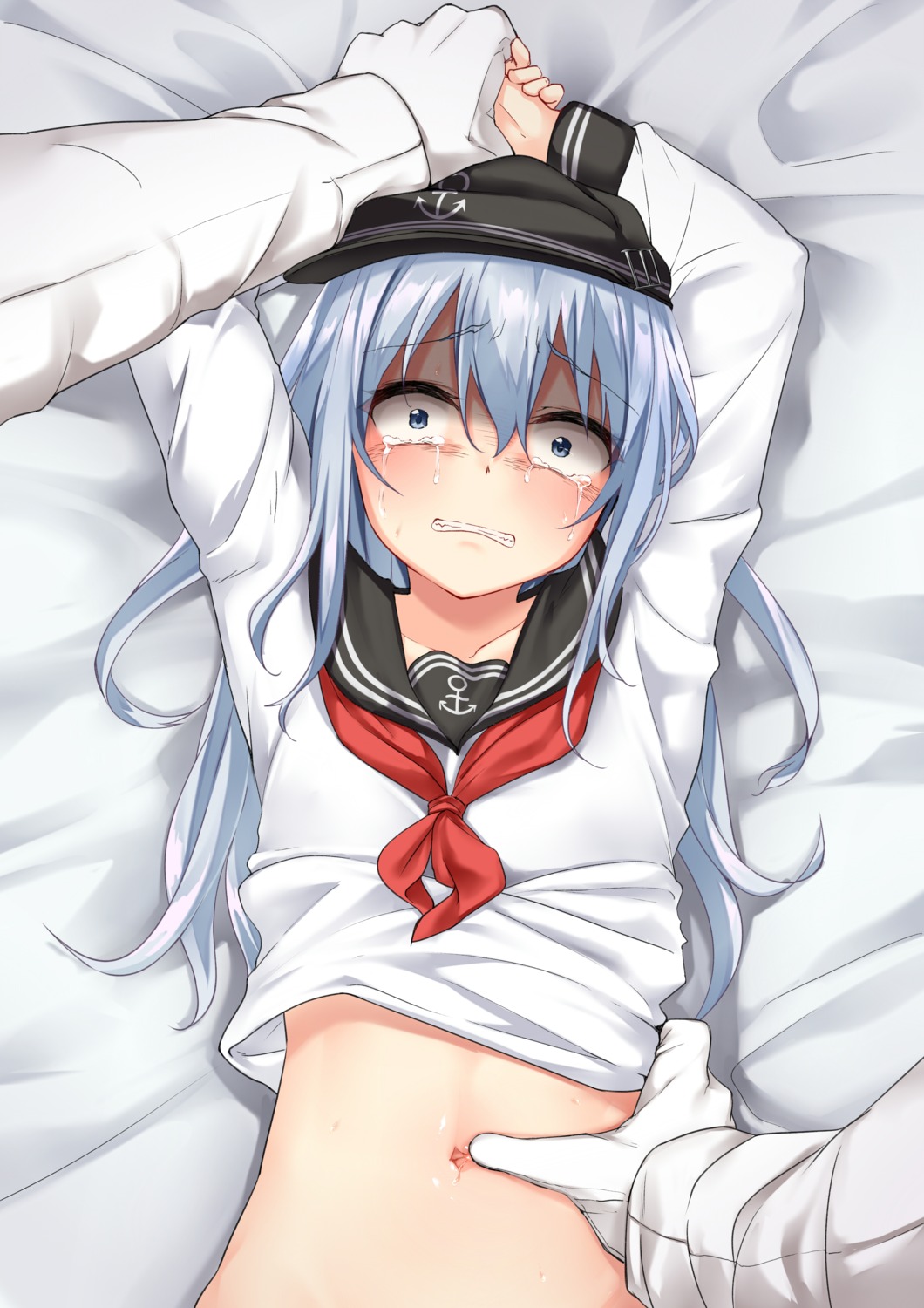 hibiki_(kancolle) jack_dempa kantai_collection seifuku shirt_lift