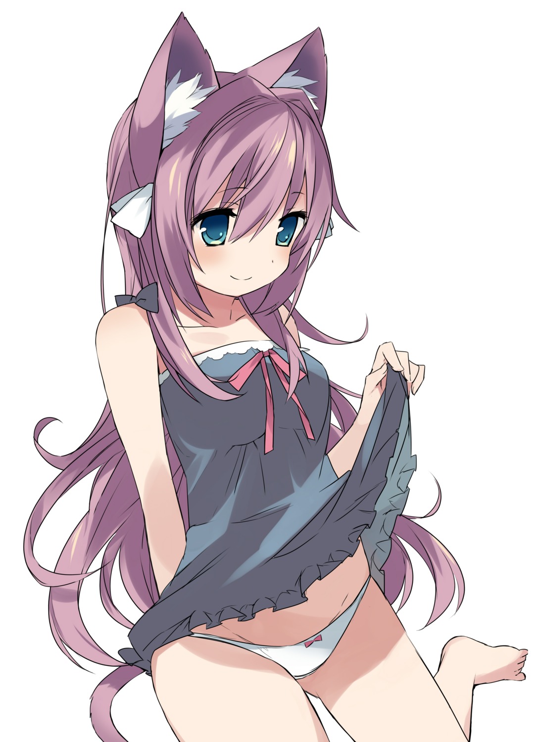 animal_ears dress mizuki_(koko_lost) nekomimi pantsu skirt_lift tail