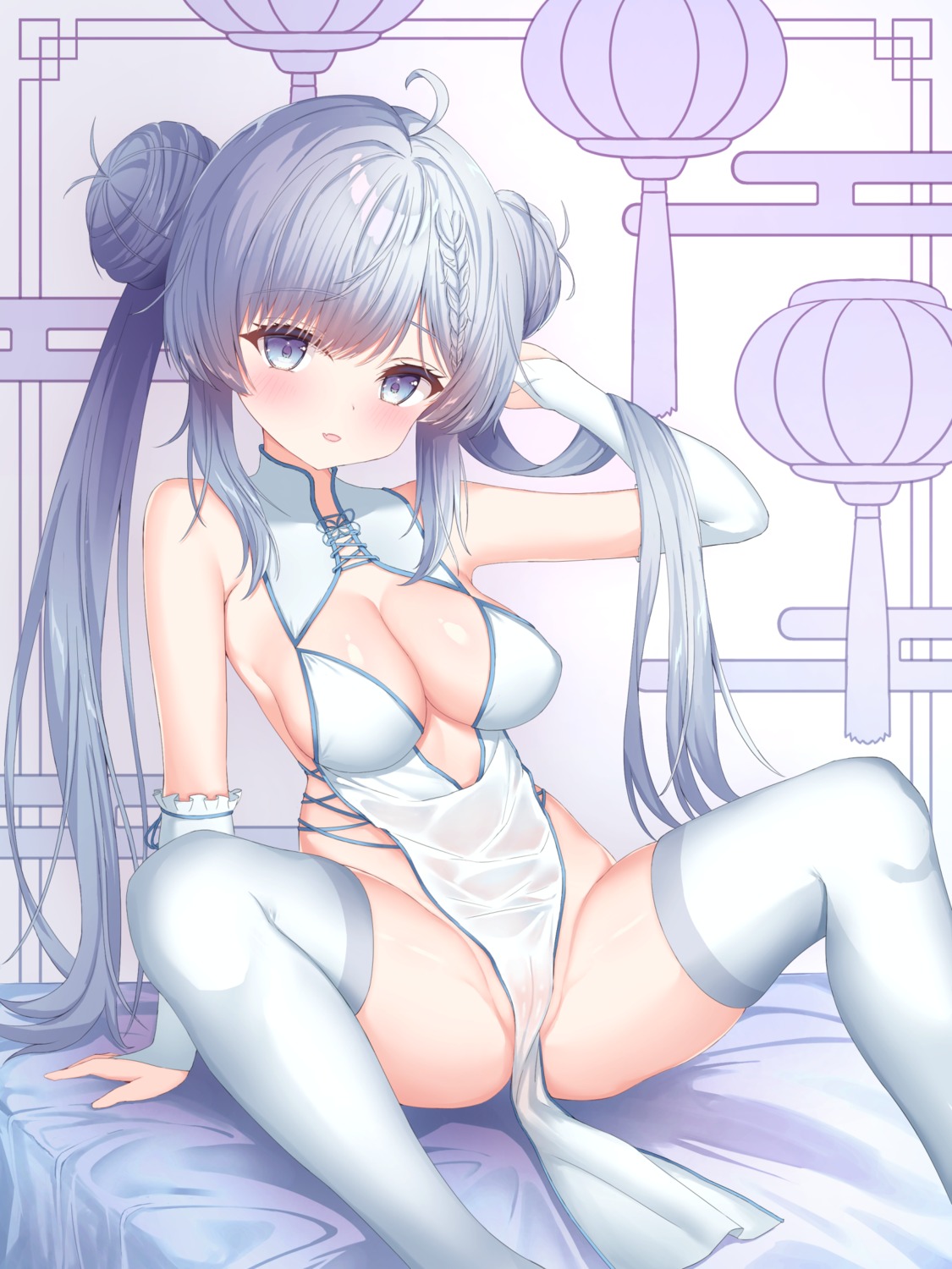 chinadress dae_(dog-of-maou) no_bra nopan pussy see_through thighhighs