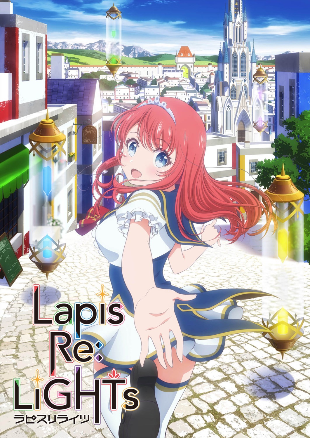 heels lapis_re:lights seifuku skirt_lift tagme thighhighs tiara_(lapis_re:lights)