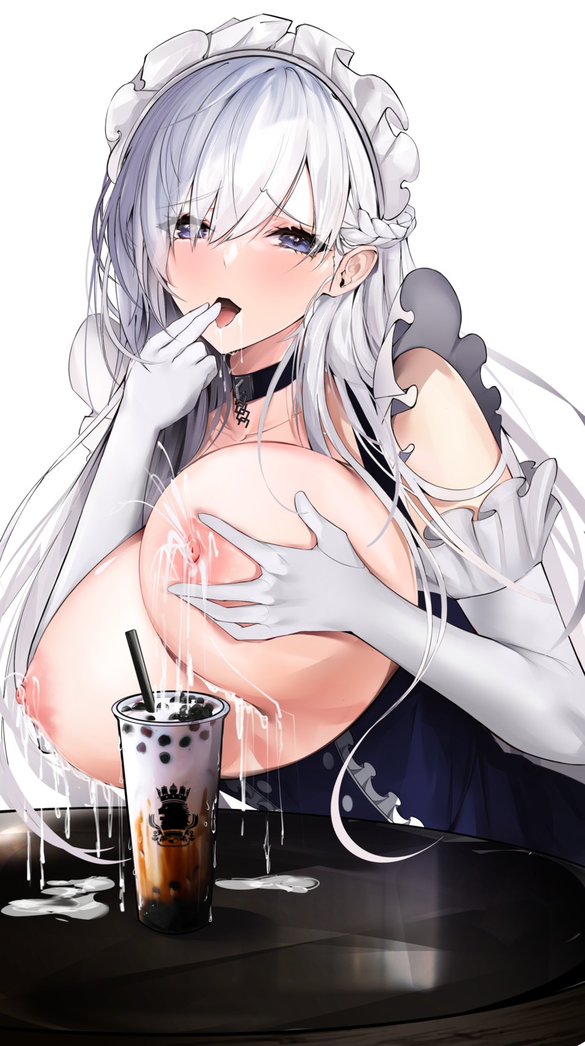 azur_lane belfast_(azur_lane) breast_hold breasts lactation maid nipples no_bra spice_(spicezzumi)