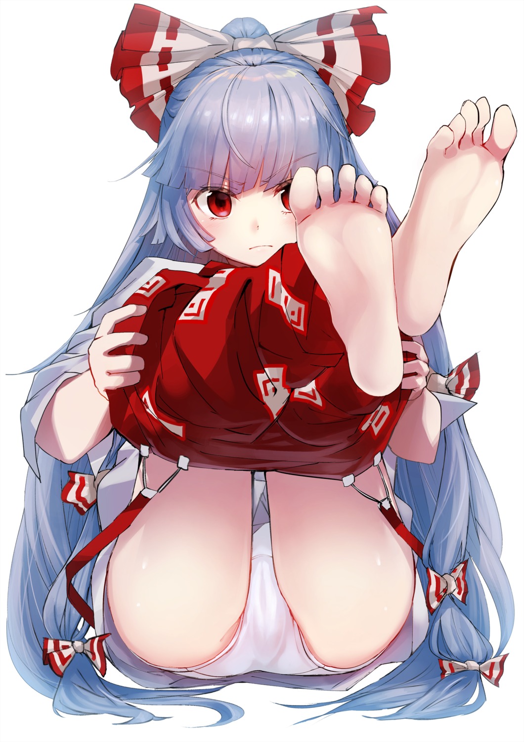 botsumoto cameltoe feet fujiwara_no_mokou pantsu touhou undressing