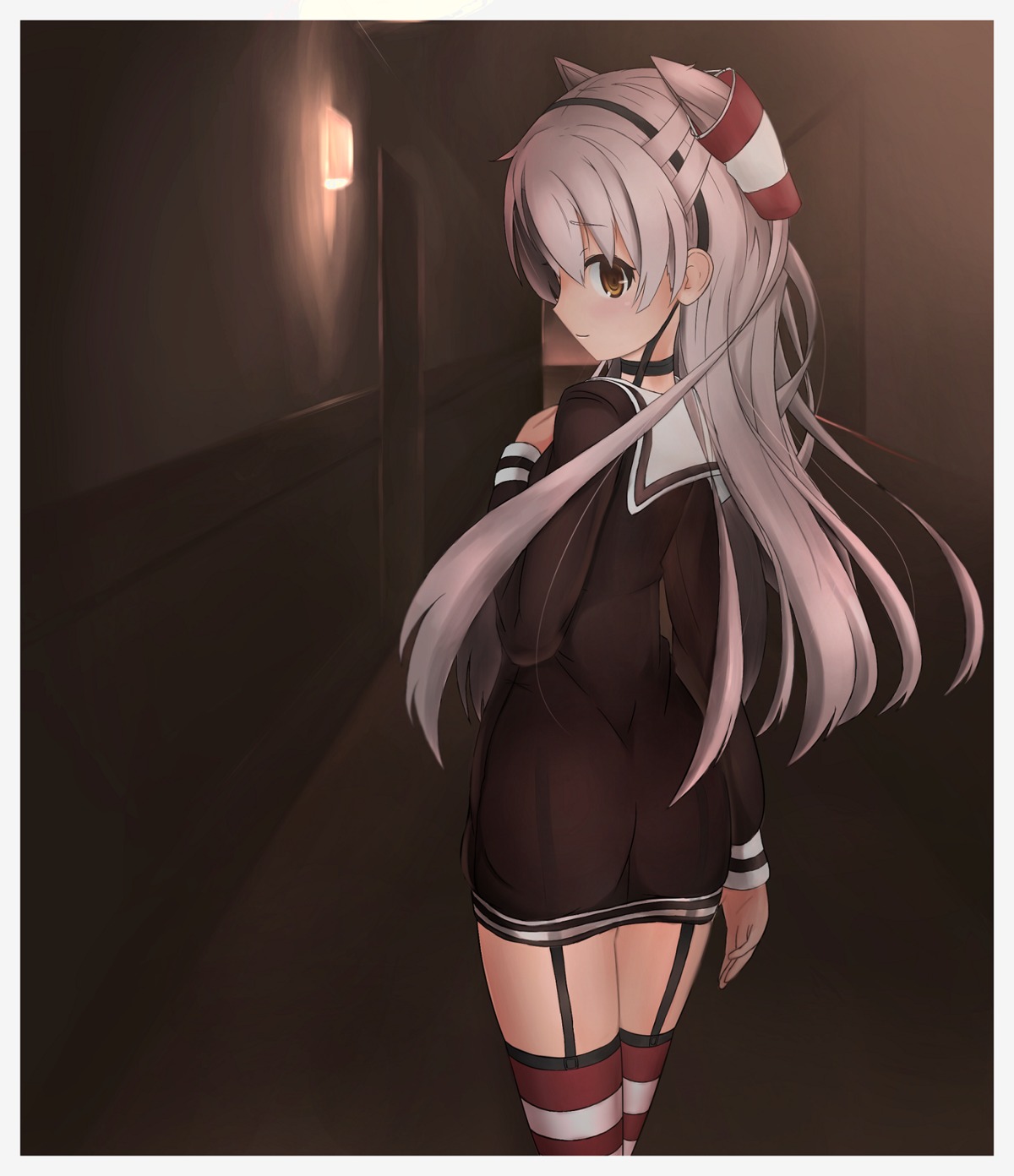 amatsukaze_(kancolle) ass kantai_collection munehiro_(21plus) nopan see_through seifuku stockings thighhighs