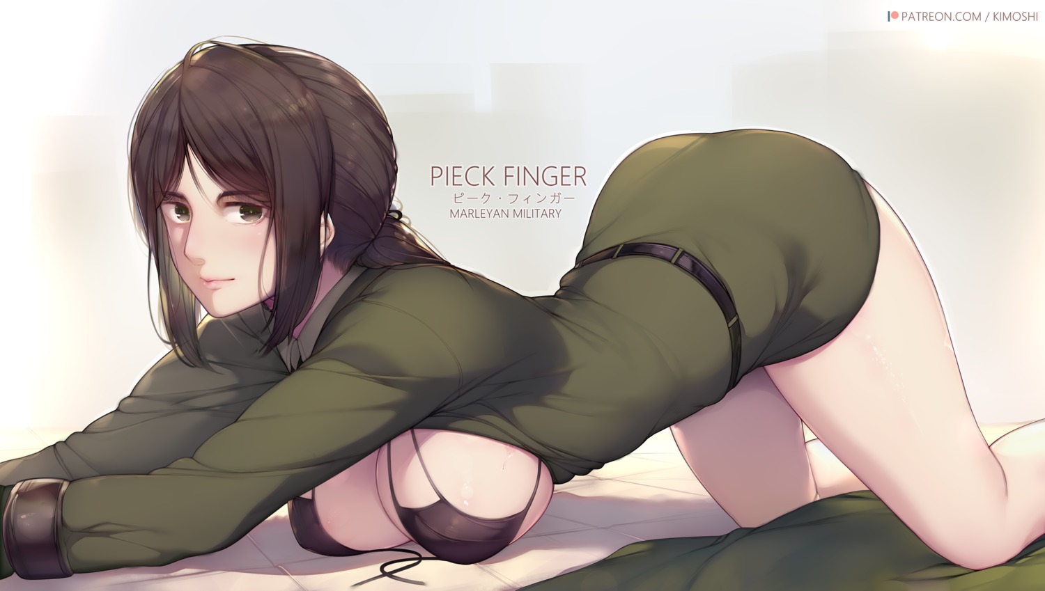 bra kimoshi open_shirt pieck_finger shingeki_no_kyojin uniform wardrobe_malfunction