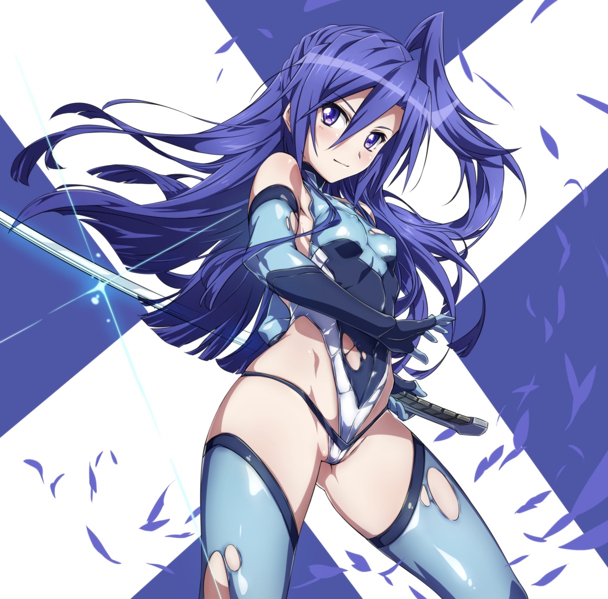 erect_nipples kazanari_tsubasa leotard niko_(tama) pantsu senki_zesshou_symphogear sword thighhighs torn_clothes