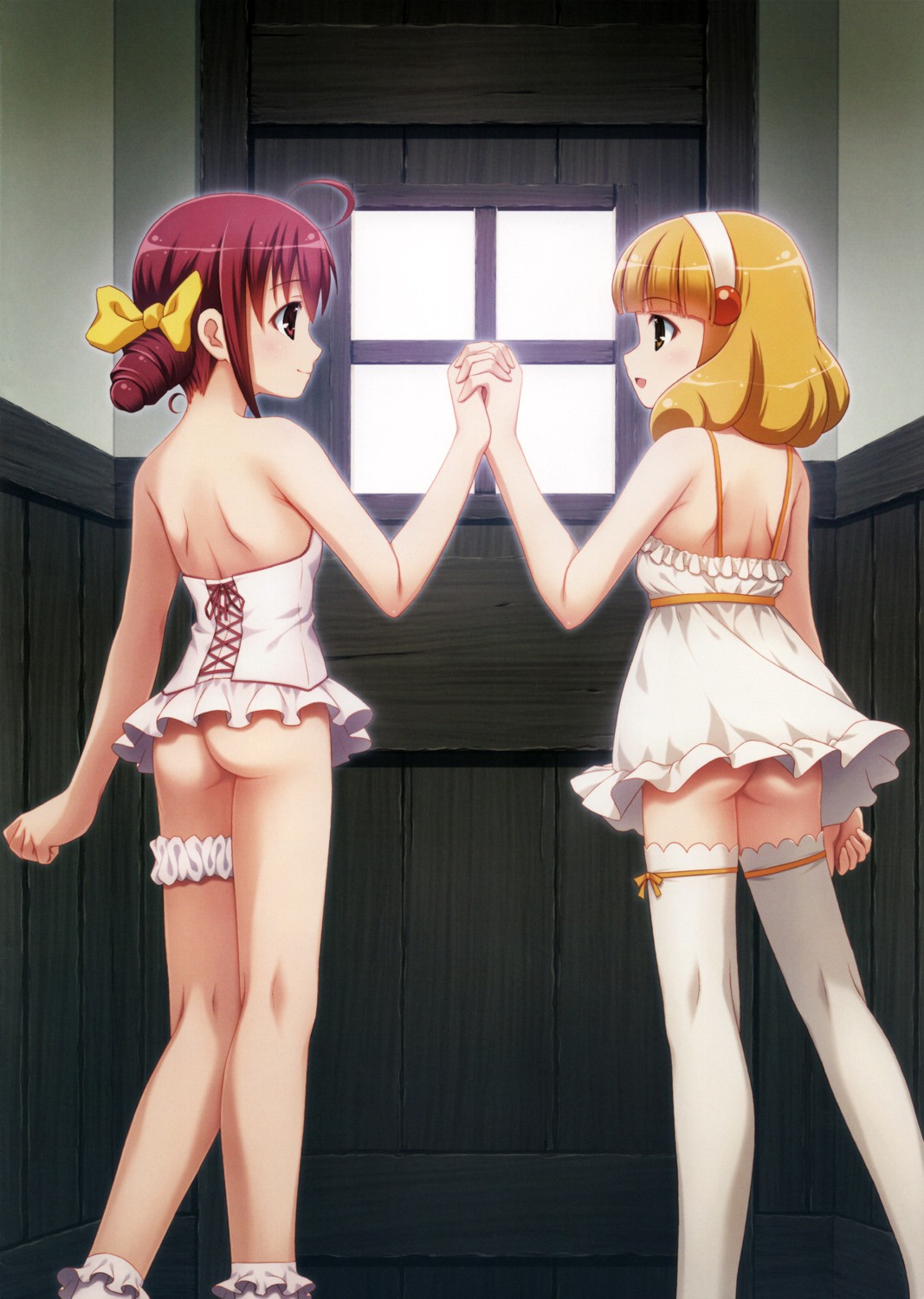 ass dress garter hoshizora_miyuki kise_yayoi lingerie loli nopan precure sayousuke smile_precure! thighhighs yuri