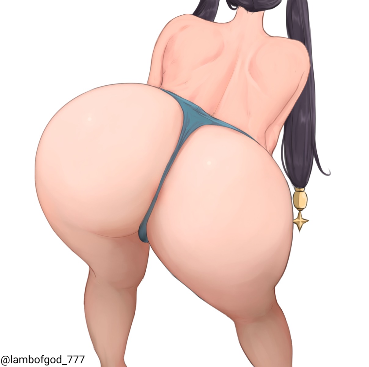 ass genshin_impact lambofgod mona_megistus pantsu thong topless