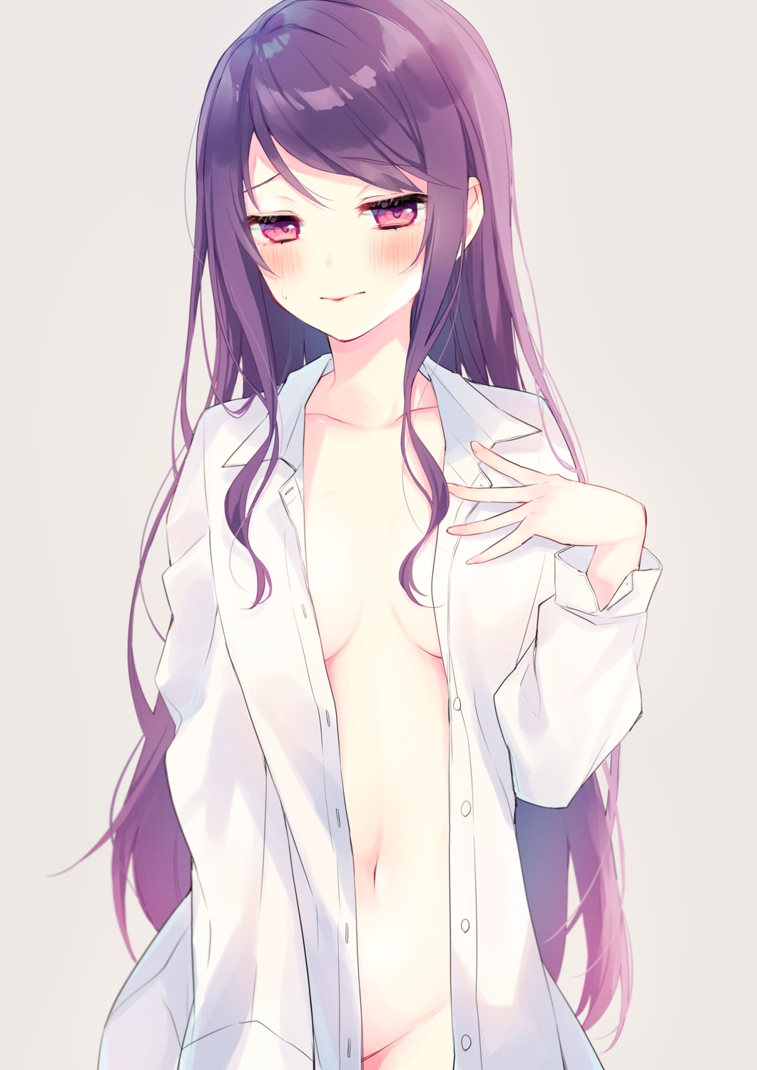 bottomless chiyomaru dress_shirt gundou_mirei nijisanji no_bra open_shirt