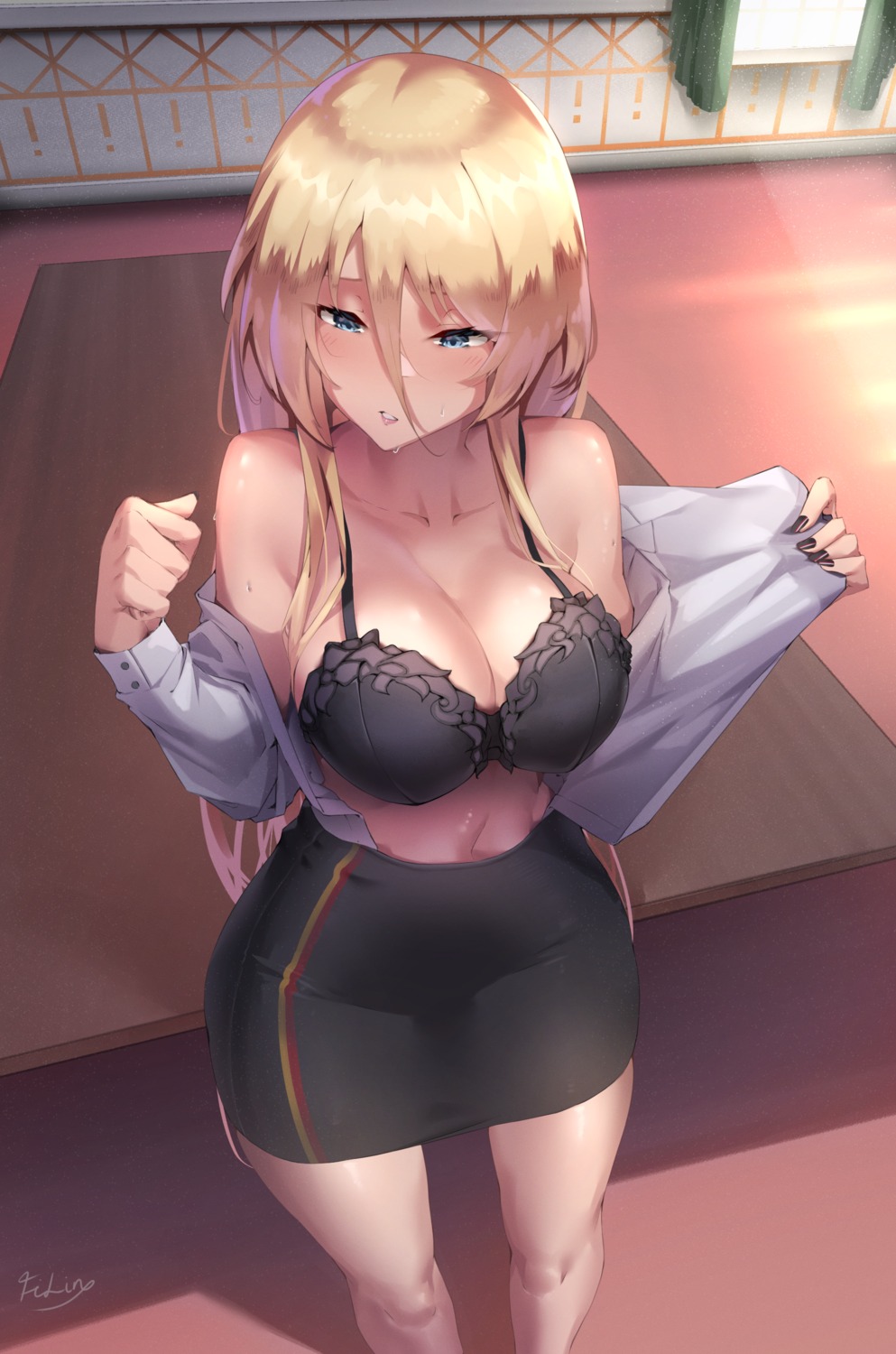 azur_lane bismarck_(azur_lane) bra filin open_shirt undressing